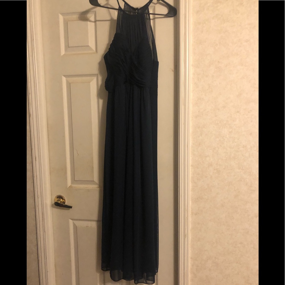 Long navy blue bridesmaid dress